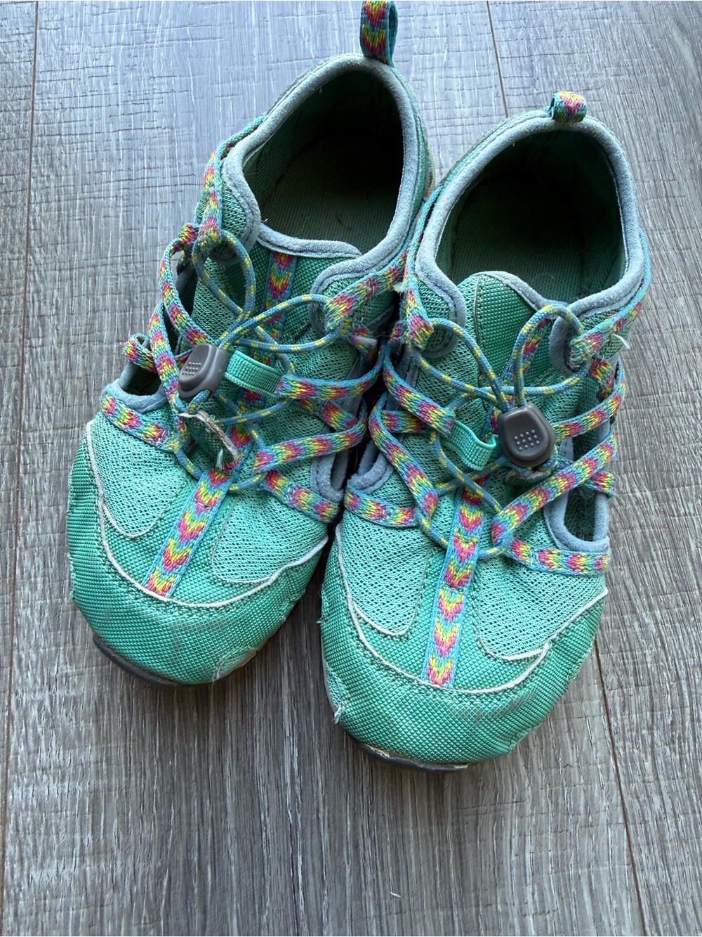 Kids Teal Chaco Athletic waterproof sandals with Rainbow Accents